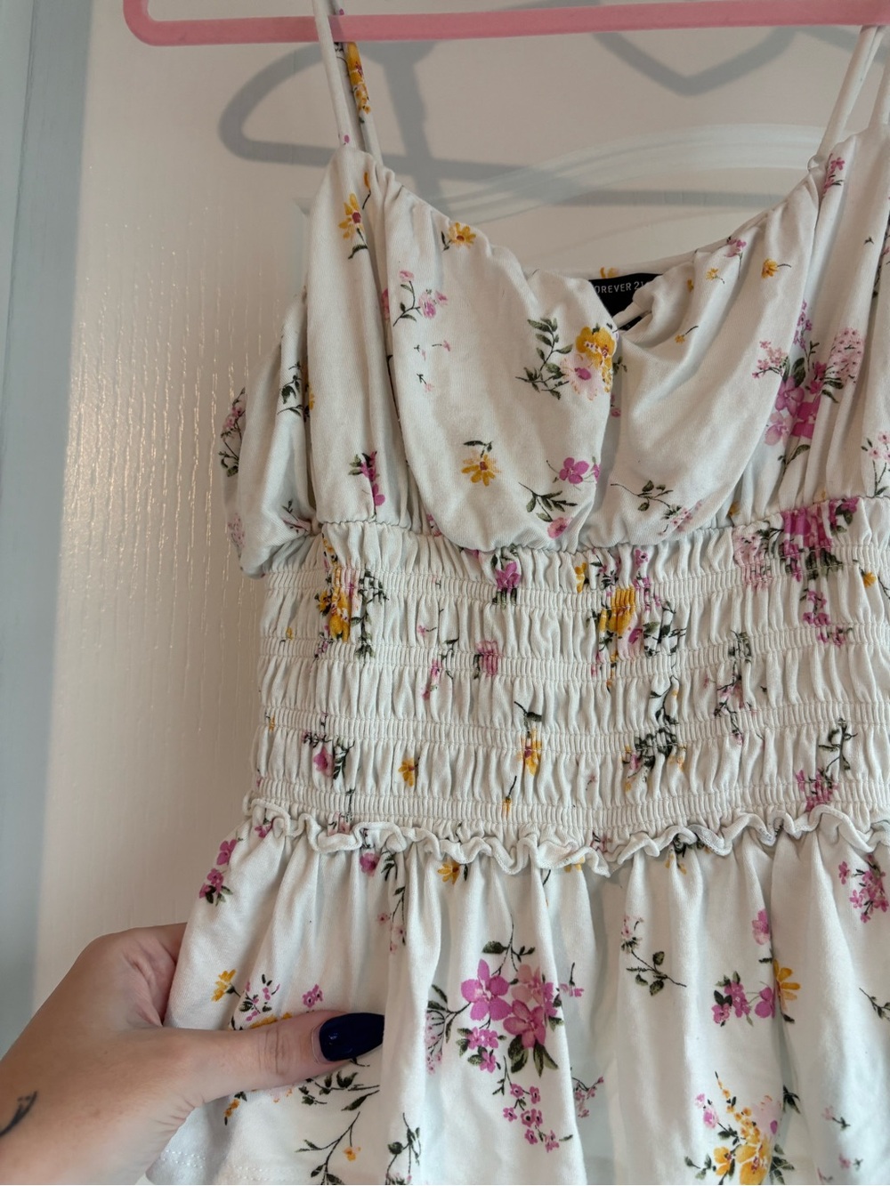Forever 21 White Floral Smocked Cami with Pink & Yellow Flowers - Picture 2 of 3